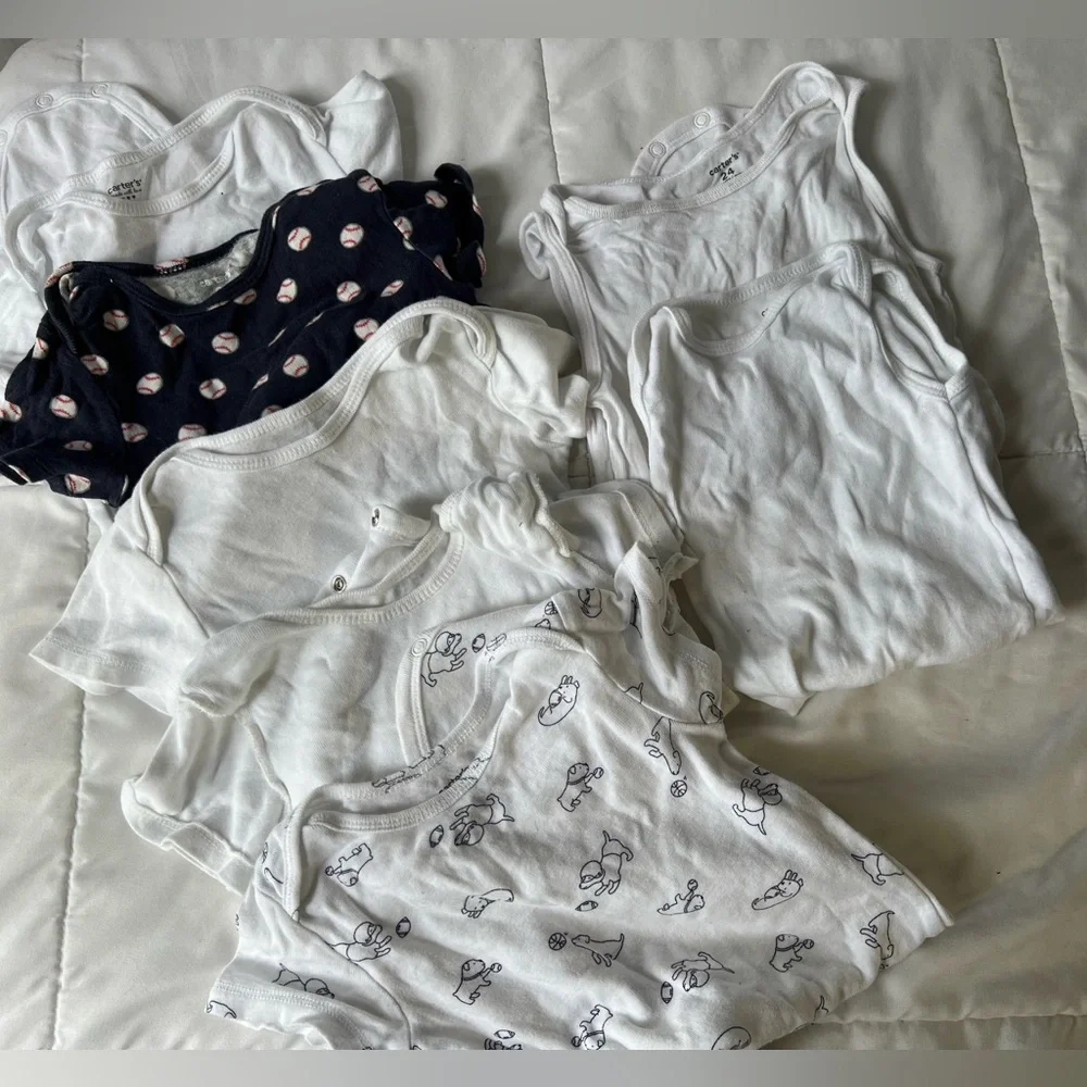 Carters Baby Boy Onesie 6 Tee Tops Short Sleeve & sleeveless white and navy